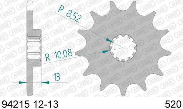 AFAM voortandwiel 12 tands staal TM EN 125 01-18 & EN 144 07-17 & MX 125 03-18 & MX 144 08-18