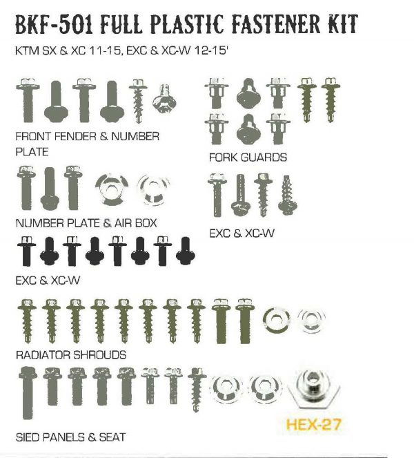 Airtime Volledige plastic set schroeven set KTM SX 125/150/250 11-15 & SX-F 250/350/450 11-15 & EXC/EXC-F 250/350/450/500 12-16