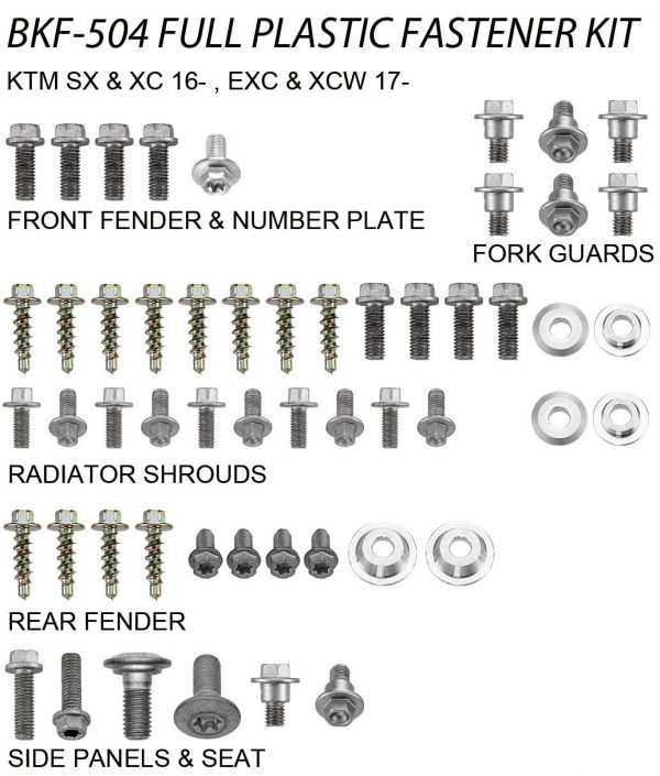 Airtime Volledige plastic set schroeven set KTM SX 125/150 16-18 & SX 250 17-18 & SX-F 250/350/450 16-18 & EXC 250/300 17-19 & EXC-F 250/350/450/500 17-19