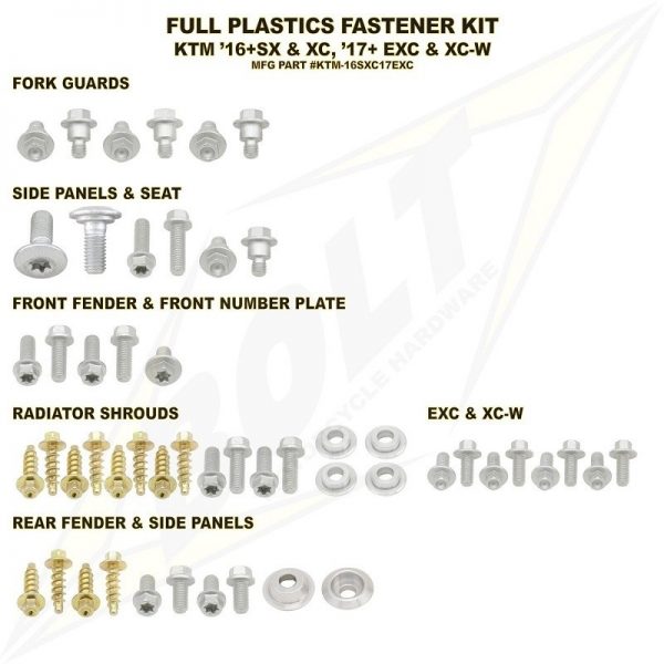 Bolt Volledige plastic set schroeven set KTM SX 125/150 16-18 & SX 250 17-18 & SX-F 250/350/450 16-18 & EXC 250/300 17-19 & EXC-F 250/350/450/500 17-19