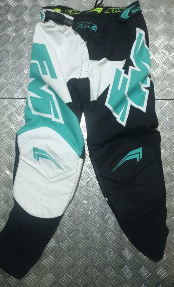 FM Racing X26 Exagon crossbroek Wit / Turquiose Maat 32