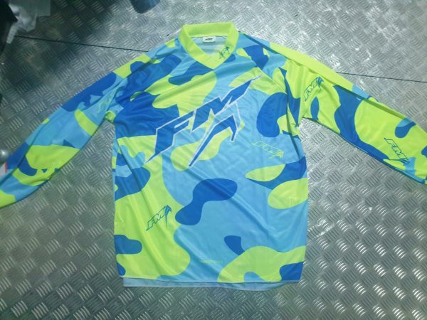 FM Shirt Volwassenen Maat XL Camo X23 Fluor Geel / Blauw