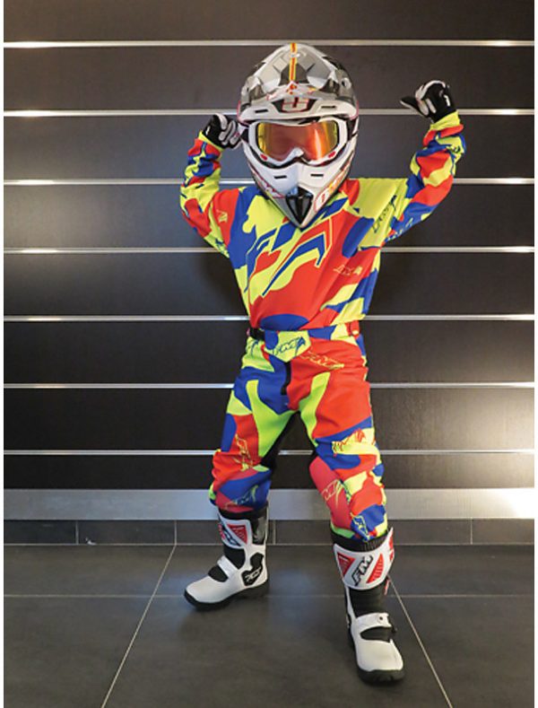 FM Broek Kinder Camo X23 Red/Blue/Fluo-Yellow (IT) Maat 24