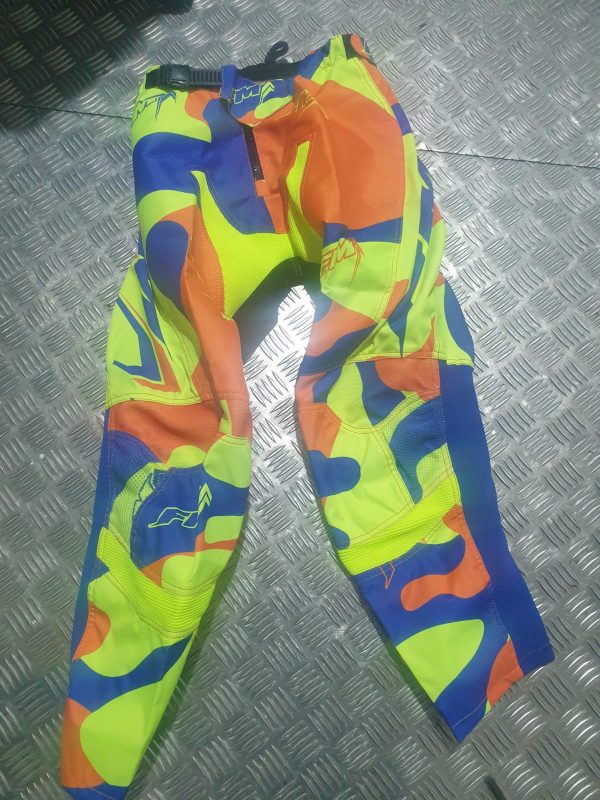 FM Racing X23 Camo Kinder crossbroek Oranje / Fluor Geel / Blauw Maat 22