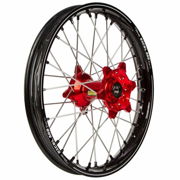 Excel achterwiel compleet A60 zwarte velg + Haan Wheels rode naaf 19-1.85 Yamaha/Fantic 125/250F