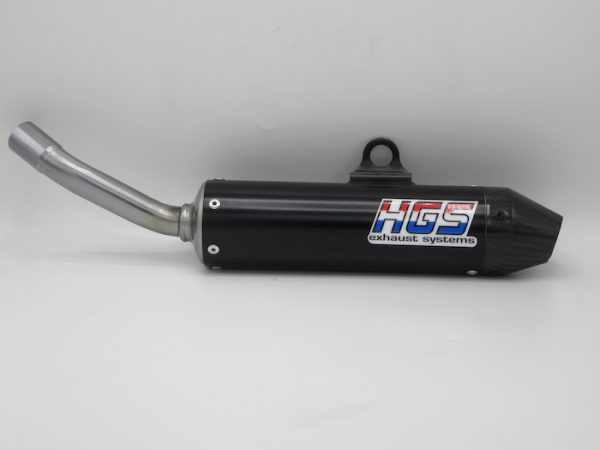 HGS uitlaatdemper aluminium Zwart met carbon eindkap Yamaha YZ 125 2002- & Fantic XX 125 2021-