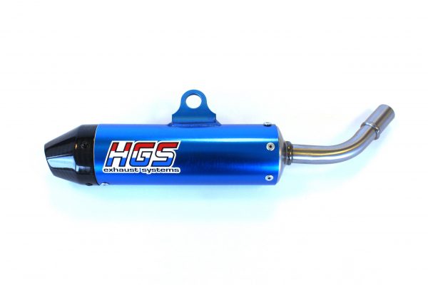 HGS uitlaatdemper aluminium blauw met carbon eindkap Yamaha YZ 125 2002- & Fantic XX 125 2021-