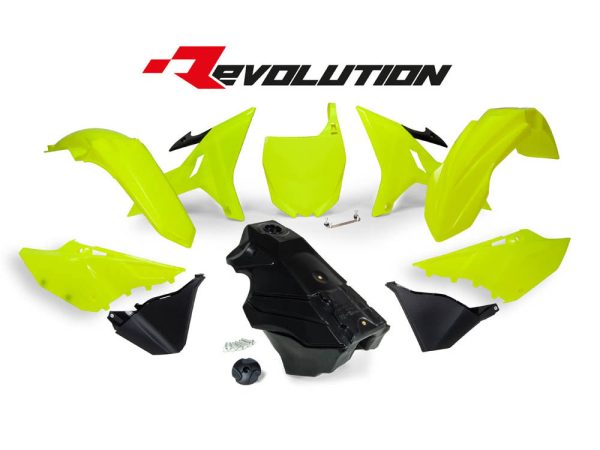 Racetech Revolution Plastic kit Fluor Geel met brandstof tank 8,4 liter zwart Yamaha YZ 125/250 2002-2021