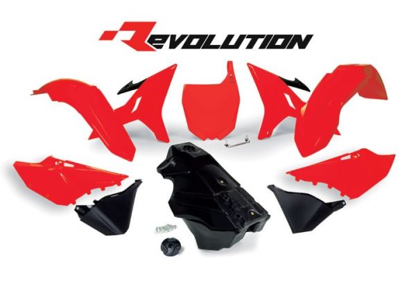 Racetech Revolution Plastic kit Ducati Neon Rood met brandstof tank 8,4 liter zwart Yamaha YZ 125/250 2002-2021