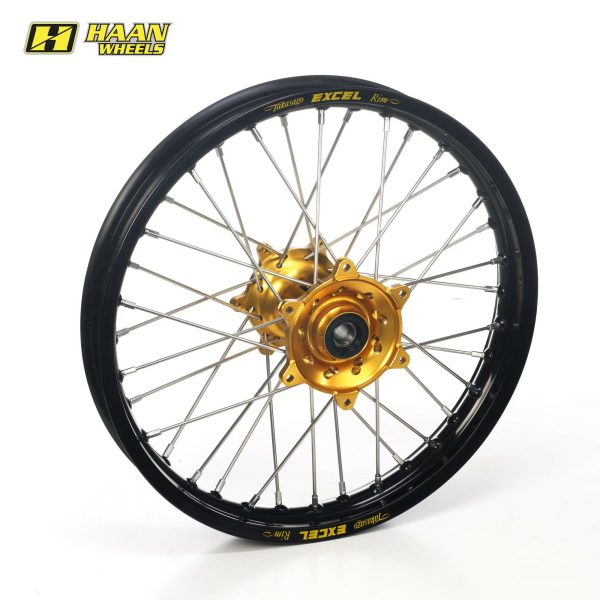 Excel voorwiel compleet zwarte velg + Haan Wheels goude naaf 21-1.60 KTM SX/SX-F 15- & EXC/EXC-F 16- & Husqvarna TC/FC 15- & TE/FE 16-