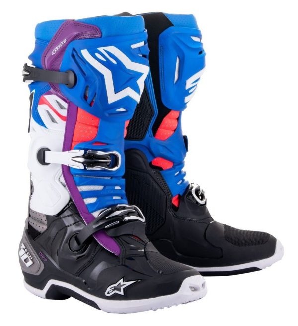 Alpinestars Tech 10 Supervented MX Laarzen Zwart / Blauw / Paars / Wit ( 2023 collectie )