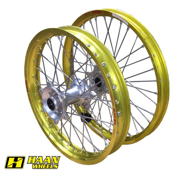 Excel achterwiel compleet gele velg + Haan Wheels zilvere naaf 19-2.15 Suzuki RM-Z 450 2005-2022