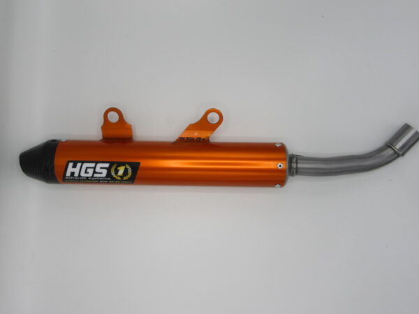 HGS uitlaatdemper oval alu oranje met carbon eindkap KTM SX 250/300 2023- & Husqvarna TC 250 2023- & Gas Gas MC 250 2024-