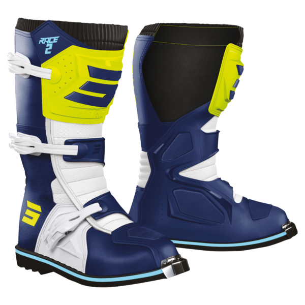 Shot MX Crosslaarzen Kinderen Race 2 Kid Blauw / Fluor Geel 2025 Collectie