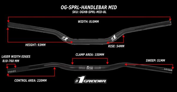 Onegripper #1 SPRL stuur Mid Hoogte 93mm kleur Zwart - Afbeelding 2