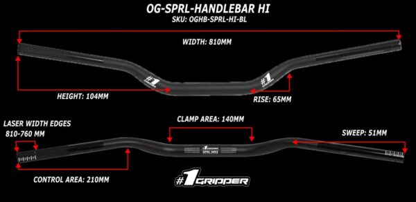 Onegripper #1 SPRL stuur High Hoogte 104mm kleur Zwart - Afbeelding 2